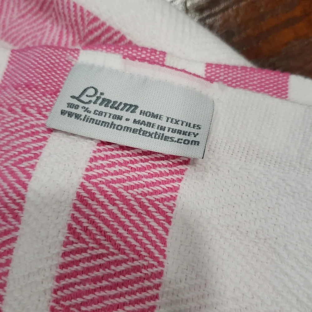 Pink and White Striped Tasseled Towel